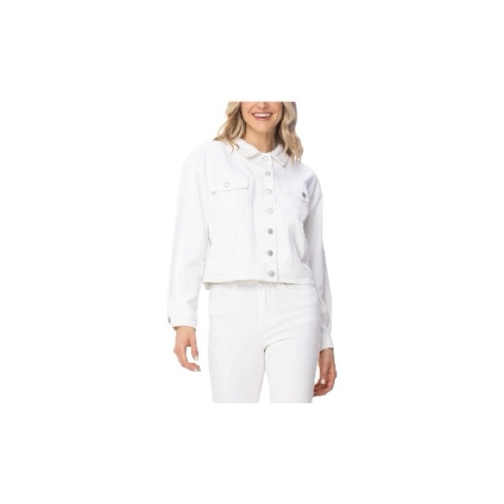 Judy Blue    Off-White Boyfriend Denim Jacket Long Sleeves  Cropped Length S
